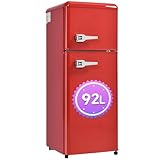 DRIXNO Retro-Kühlschrank. Kühl-Gefrier-Kombination, 105.5 cm hoch, 41 cm breit, zweitürig, mit 92...